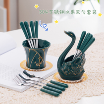 Nordic small luxury ceramic stainless steel fruit fork set creative fashion dessert fork cake fork dessert fork spoon