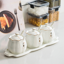 Kitchen ceramic seasoning can box Nordic seasoning jar simple light luxury sauce oil bottle salt taste jar household with lid