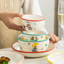 Japanese dishes set household tableware ceramic rice bowl oven plate combination creative chopsticks cute for one person