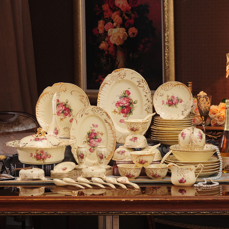 Jingdezhen ceramic tableware bulk, European - style household bowls of ipads disc sets the spoon bowl dish bowl dish