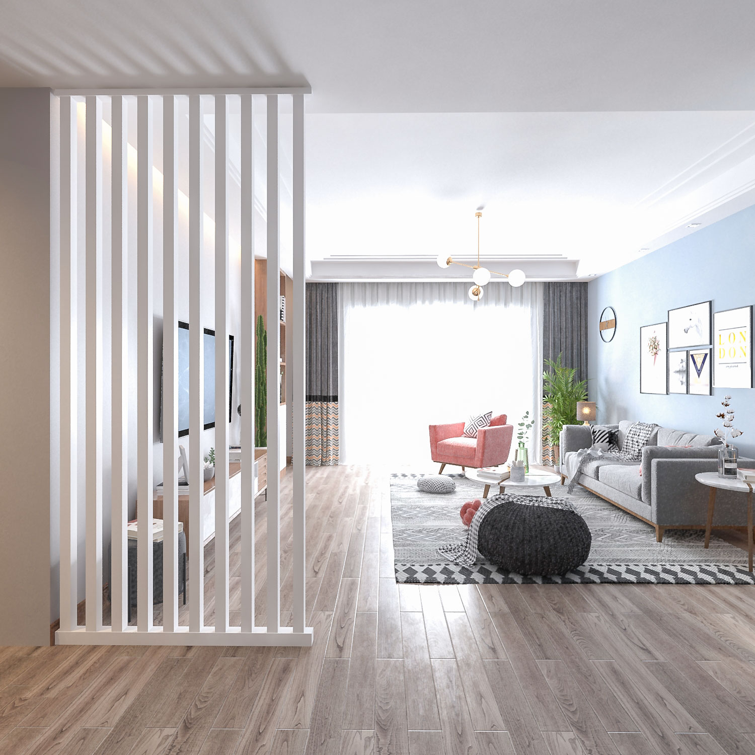 Screen solid wood simple modern Nordic non-perforated home improvement restaurant custom height white vertical bar partition