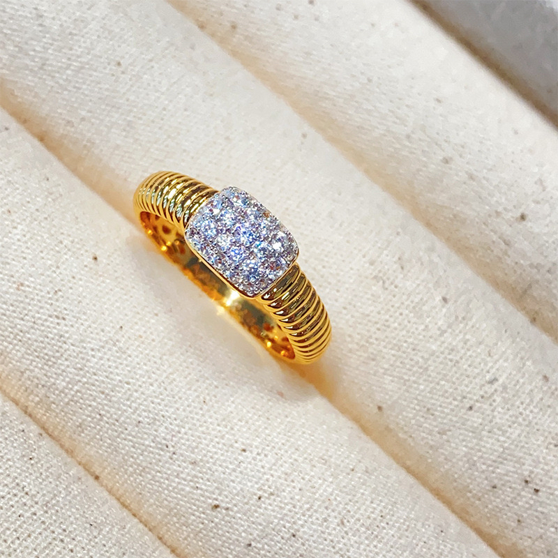 Reiko·S925 Silver Gold-Plated·Jewelry Craftsmanship Satin Pattern Full Diamond Ring Niche Design Ring