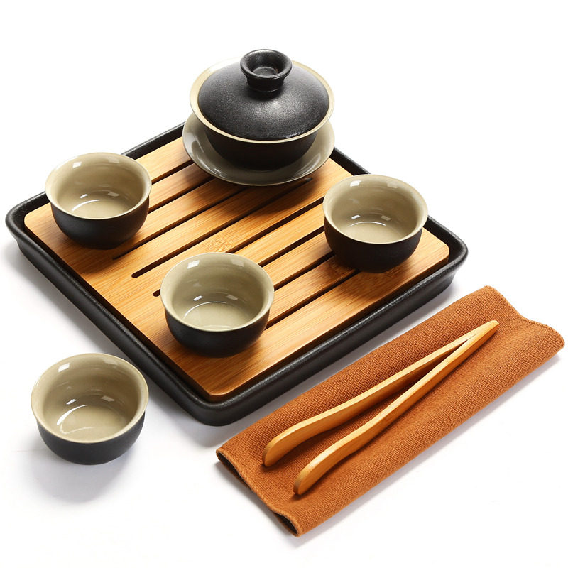 Tea Drinking Peak Ceramic Zen Wind Black Tea Set Group Utilita Tea With One Pot Four Cups Simple Cover Bowl of tea teapot