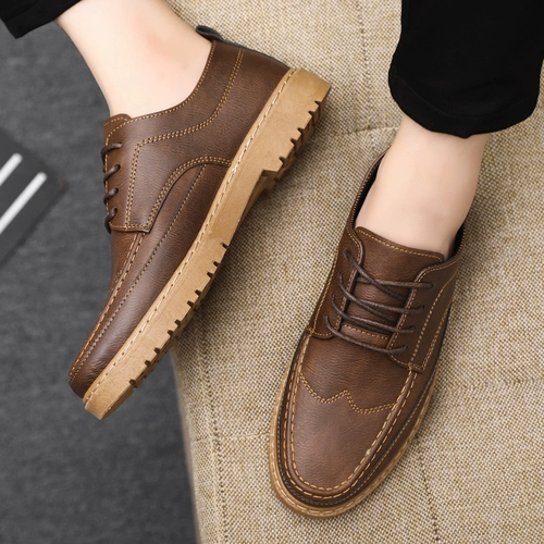 Мужская летняя износостойкая спортивная обувь для отдыха для кожаной обуви в английском стиле, мягкая подошва, в корейском стиле