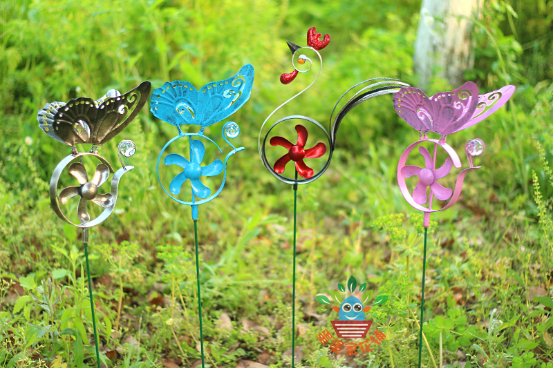 Foreign Trade Eurostyle Windmill Three-dimensional Butterfly Plug-in Iron Art Flower Inserts Multi Meat Garden Courtyard Pendulum