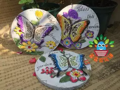 Large color glass butterfly three-color cement craft gift decoration Courtyard garden foot pedal stepping stone round foot stone wall