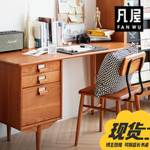 Fan House mailbox desk Solid wood bookcase one-piece Japanese cherry wood writing desk drawer double desk Household