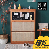 Where the house is coated the shoe cabinet is used for household door storage and the ultra-thin solid wood dumpster entrance cabinet is used for household Japanese rattan weaving