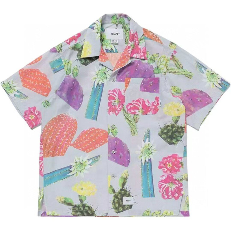Wtaps Cactus Print Hawaiian Style Cuban Collar Loose Casual Short-Sleeved Shirt Trendy Vacation Beach Shorts Wtaps Cactus Print Hawaiian Style Cuban Collar Loose Casual Short-Sleeved Shirt Trendy Vacation Beach Shorts