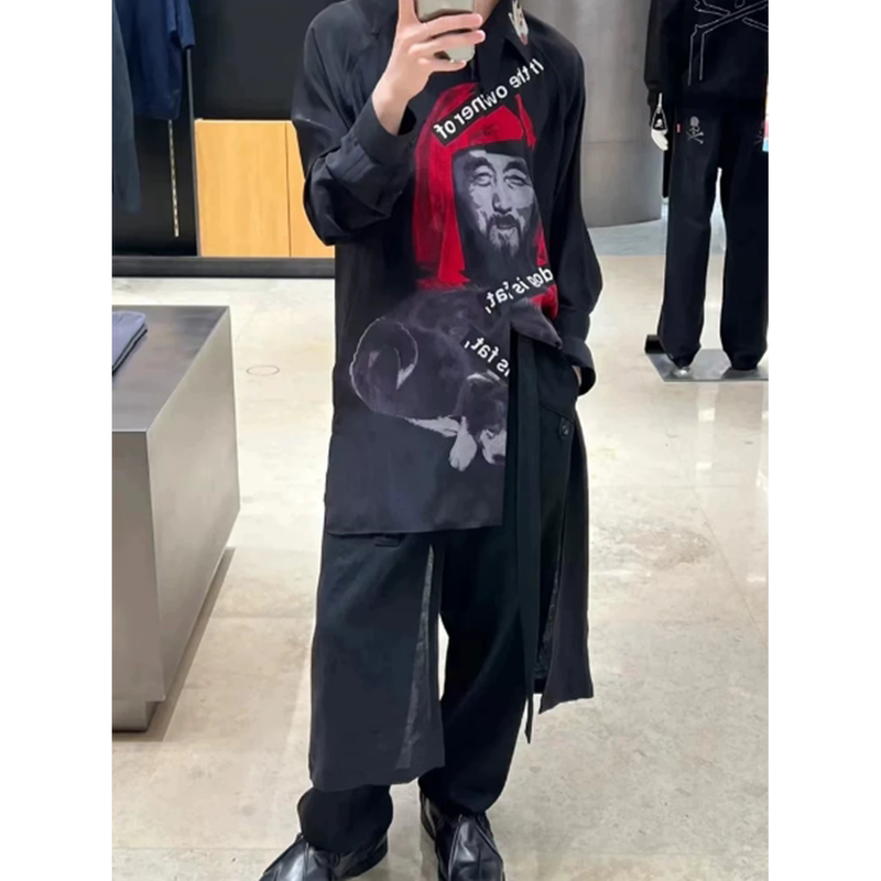 Yohji Yamamoto Elderly Man and Dog Print Celebrity Style Loose Casual Long-Sleeve Shirt Trendy Shirt