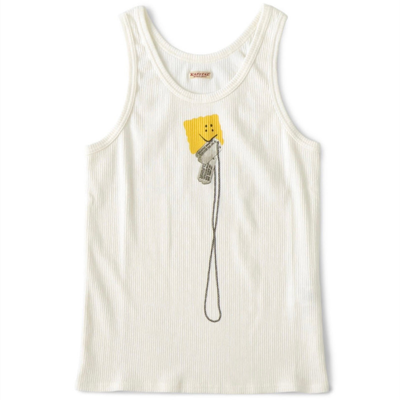 Kapital Hirata Japanese Smiley Face Cookie Necklace Print Sleeveless Tank Top T-Shirt