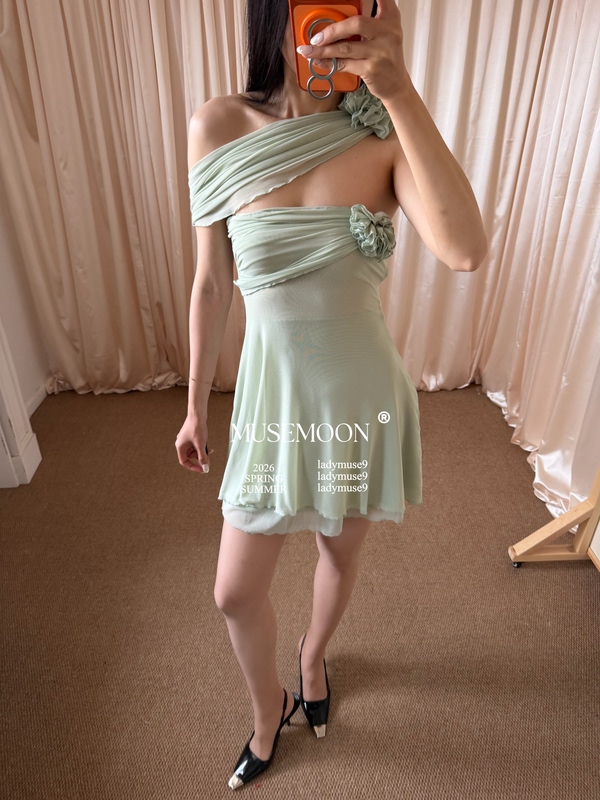 2.2Musemoon｜26 Spring/Summer Mint Green Vietnamese Design Versatile Wearable Tube Top Floral Dress