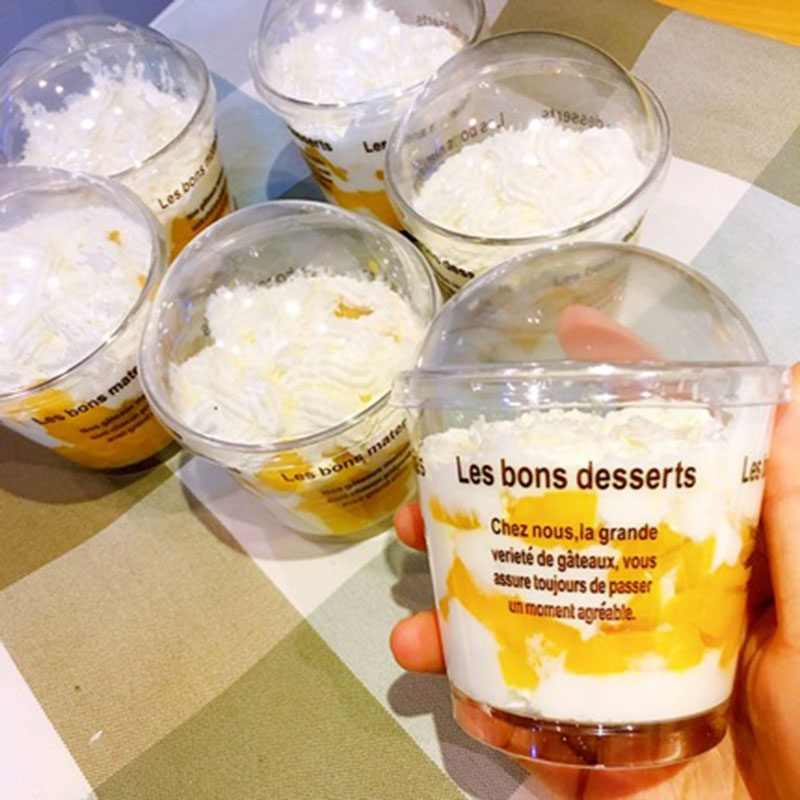 200ML disposable wood bran cup mousse cup dessert pudding cup tiramisu cake with lid and spoon plastic cup