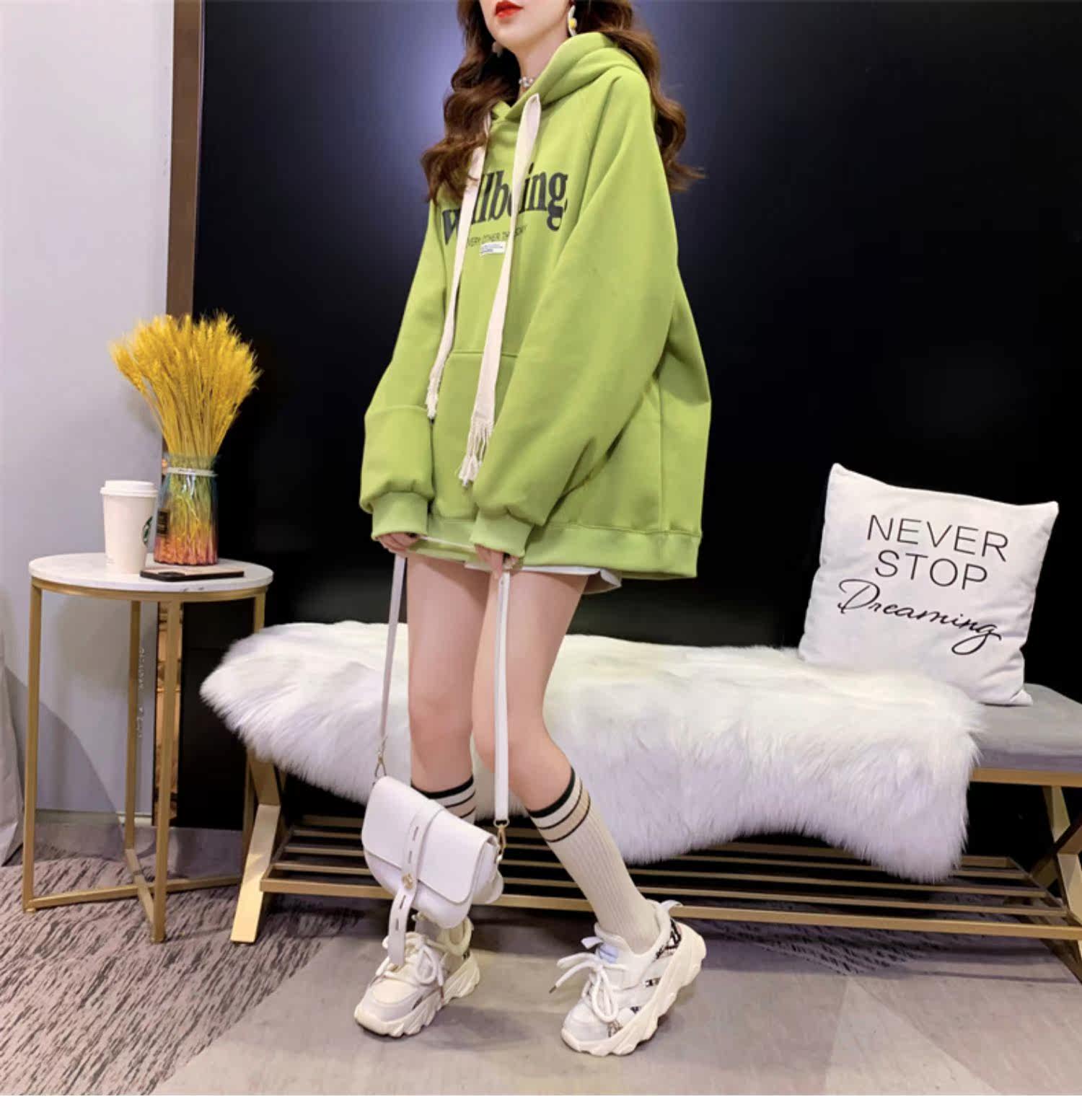 Лён 潮牌新款春秋冬宽松爆款字母连帽时尚外套克莱因蓝加绒加厚卫衣服