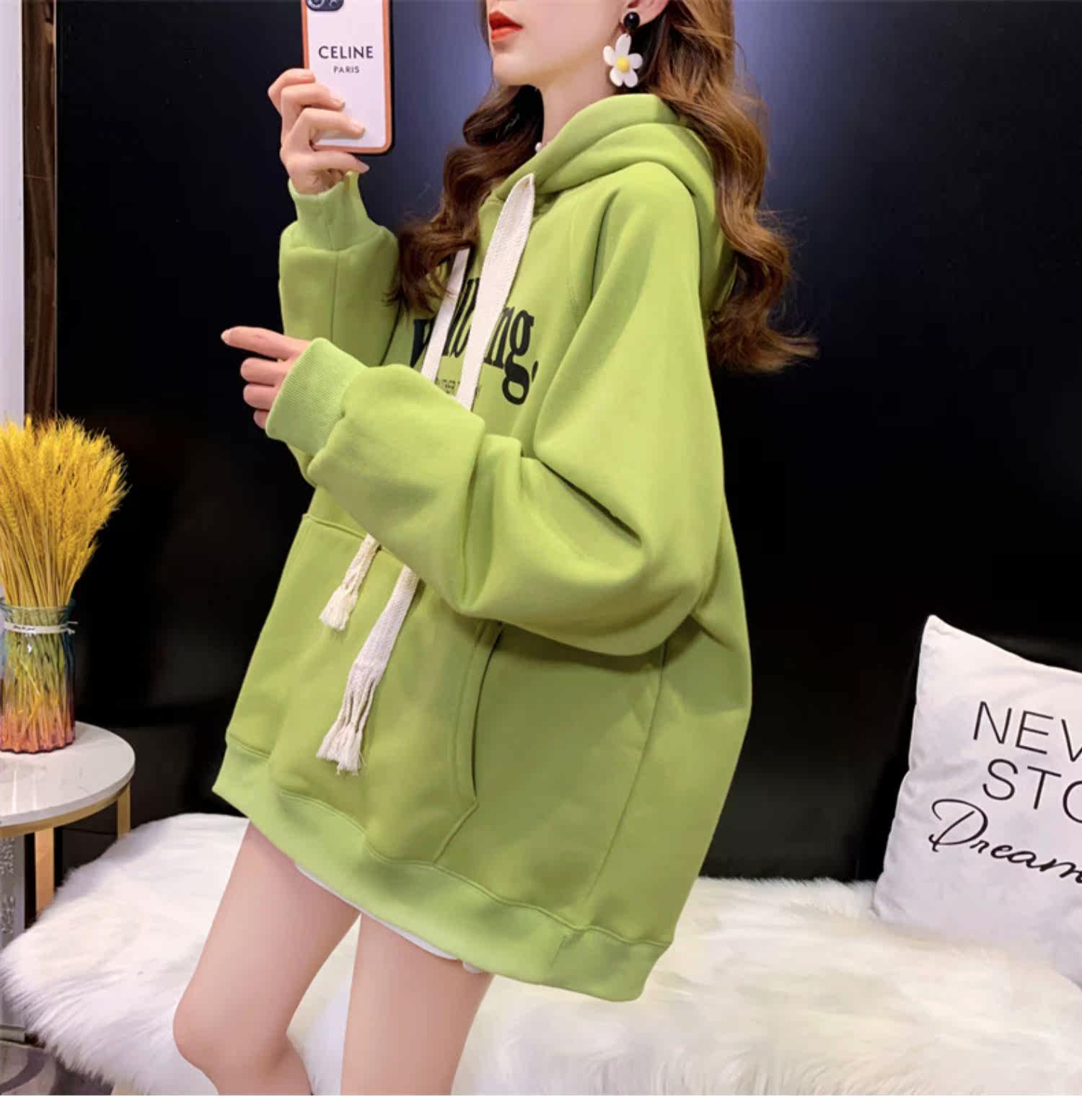 Лён 潮牌新款春秋冬宽松爆款字母连帽时尚外套克莱因蓝加绒加厚卫衣服