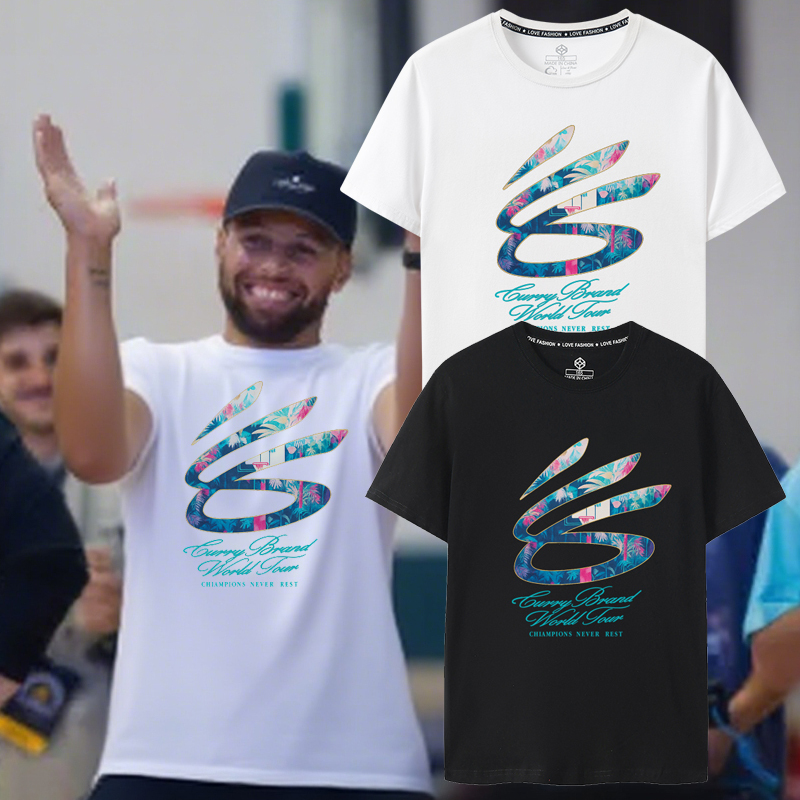2025 Stephen Curry Asia Tour China Tour Curry Same Style Short-Sleeve T-Shirt Warriors Apparel New Logo
