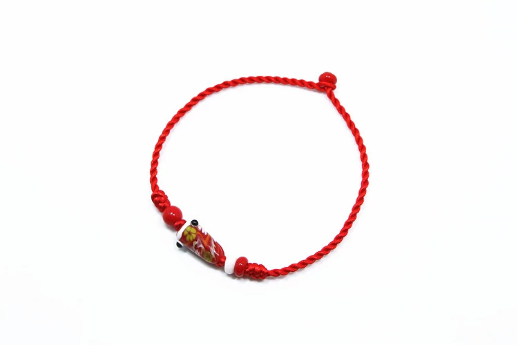 Hạt thủy tinh kiểu Nhật, cá chép, cờ, thủy tinh, vòng chân, dây đỏ nữ, sinh viên đơn giản, năm sinh, chuyển ác, quà may mắn