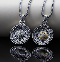 s925 sterling silver nine palace gossip brand net red pendant retro silver craft men and women turn Buddha card