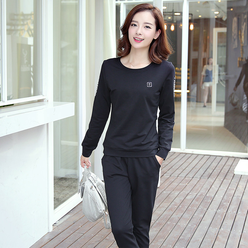 运动服套装女胖mm大码女装春秋长袖宽松显瘦跑步休闲服卫衣两件套
