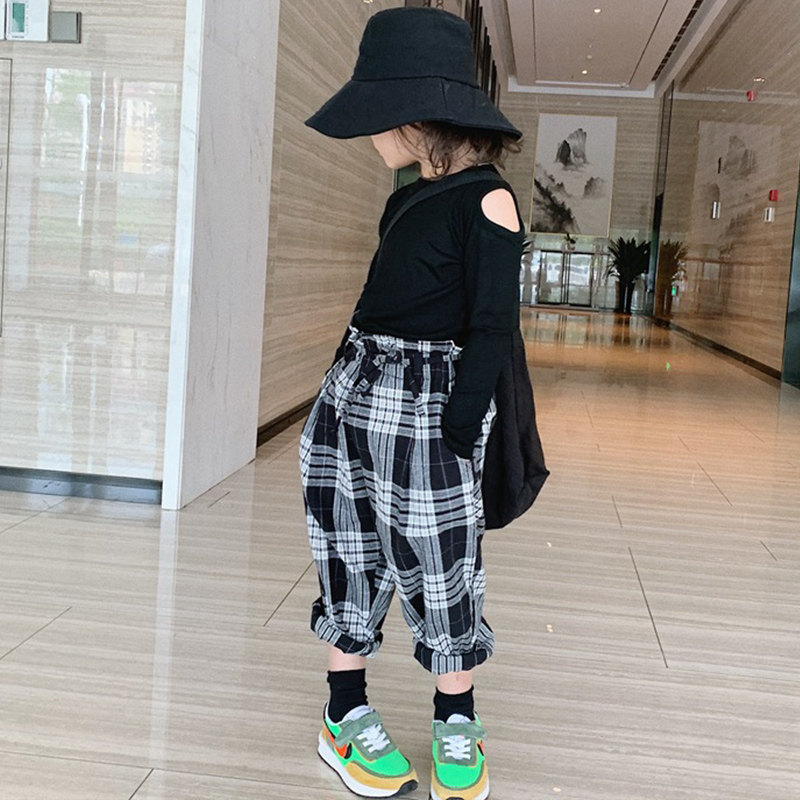 Girls autumn new long-sleeved shoulder bottoming shirt Korean version of pure cotton elastic T-shirt fashion western trend all-match ins