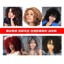 African American and American short hair black wig ladies small roll exploding headgear corn scalding exaggerated styling for foreigners to perform