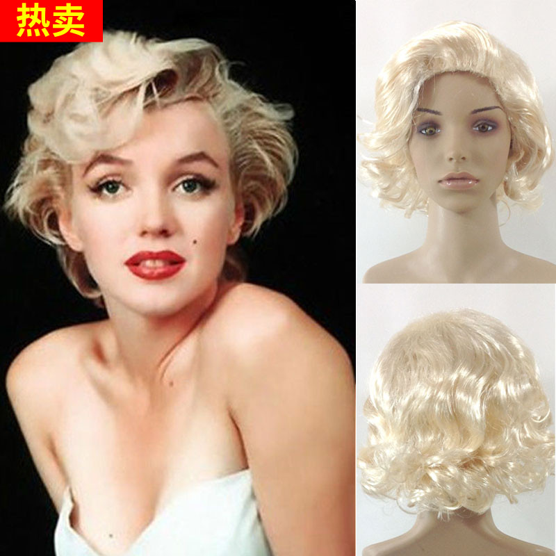 Stage performance children adult short curly hair retro wig female golden short headgear cos Marilyn Monroe wig