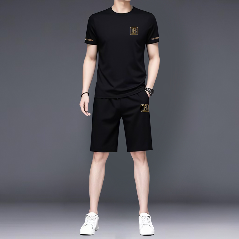 European Summer Men's Ice Silk Quick-Drying Sportswear 2026 Popular Short-Sleeved Shorts Casual Fitness Two-Piece Set European Summer Men's Ice Silk Quick-Drying Sportswear 2026 Popular Short-Sleeved Shorts Casual Fitness Two-Piece Set