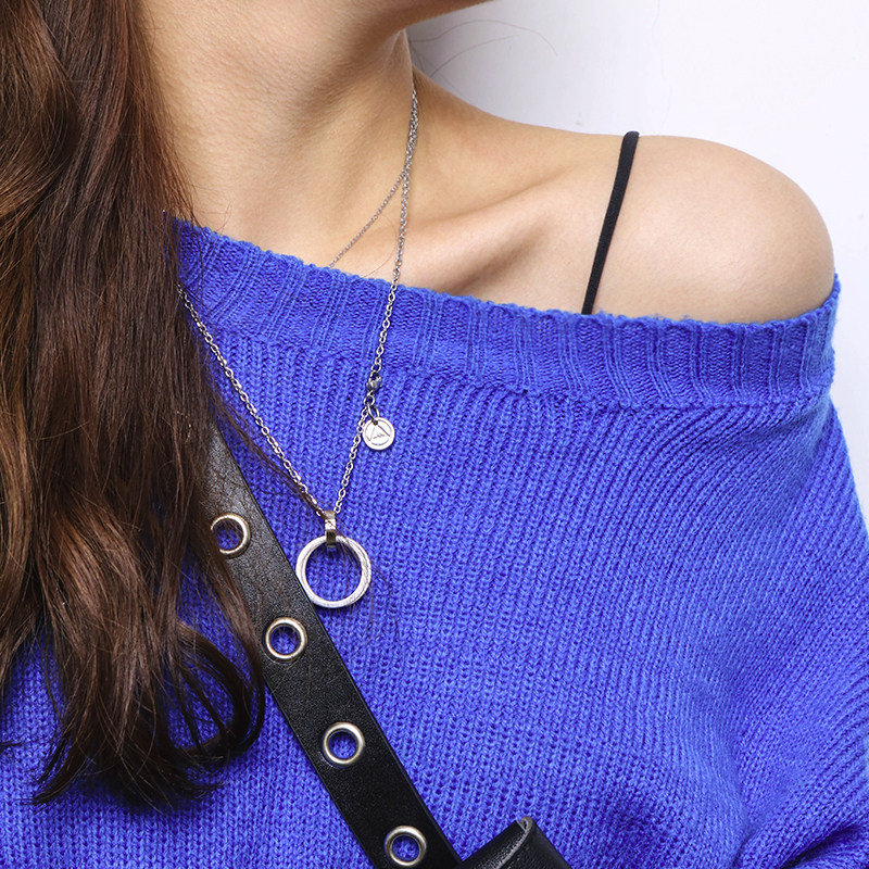 ROAD Original Design Double Ring Text Titanium Steel Love Jewelry Couple Necklace Men and Women Simple Hip Hop Commuting Sweater Chain