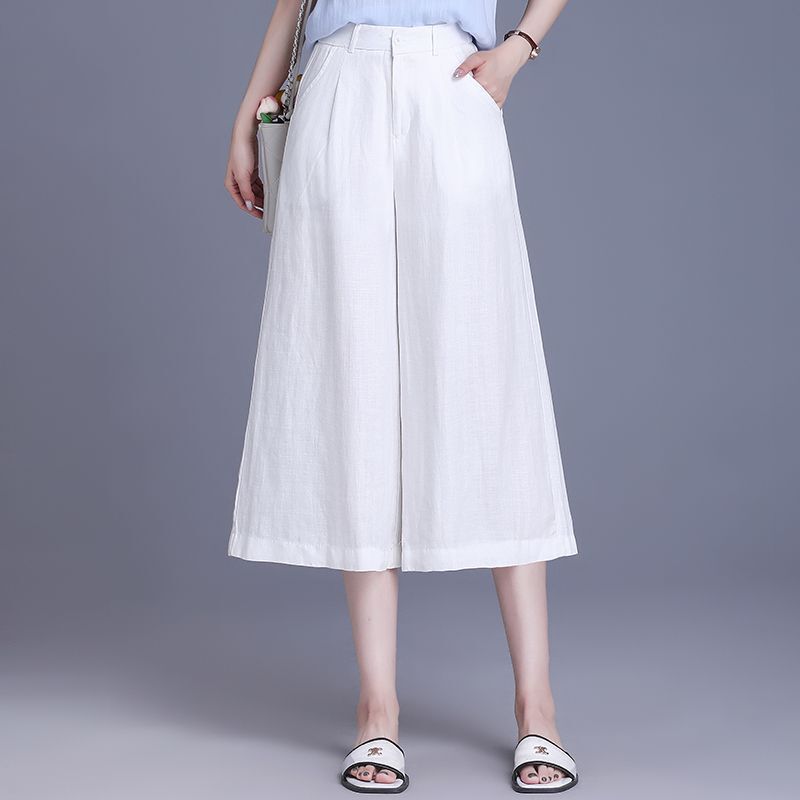 Tencel Cotton Linen Cropped Pants for Women 2026 Summer New Thin Loose Slimming Casual Wide-Leg Pants Linen Straight Pants