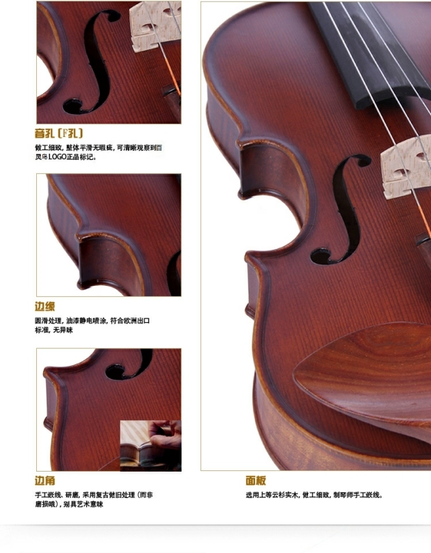 Lark đầy đủ mẫu hổ thủ công treo sườn gỗ cánh gà gỗ trưởng thành thử nghiệm đàn violin cao cấp BLV2112 - Nhạc cụ phương Tây