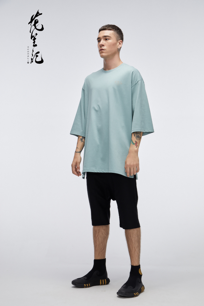 Hoa 笙 phong cách Trung Quốc ánh sáng thủy triều sang trọng in thương hiệu dài tay áo t-shirt nam loose couple hip hop đường phố khiêu vũ T-Shirt mùa hè