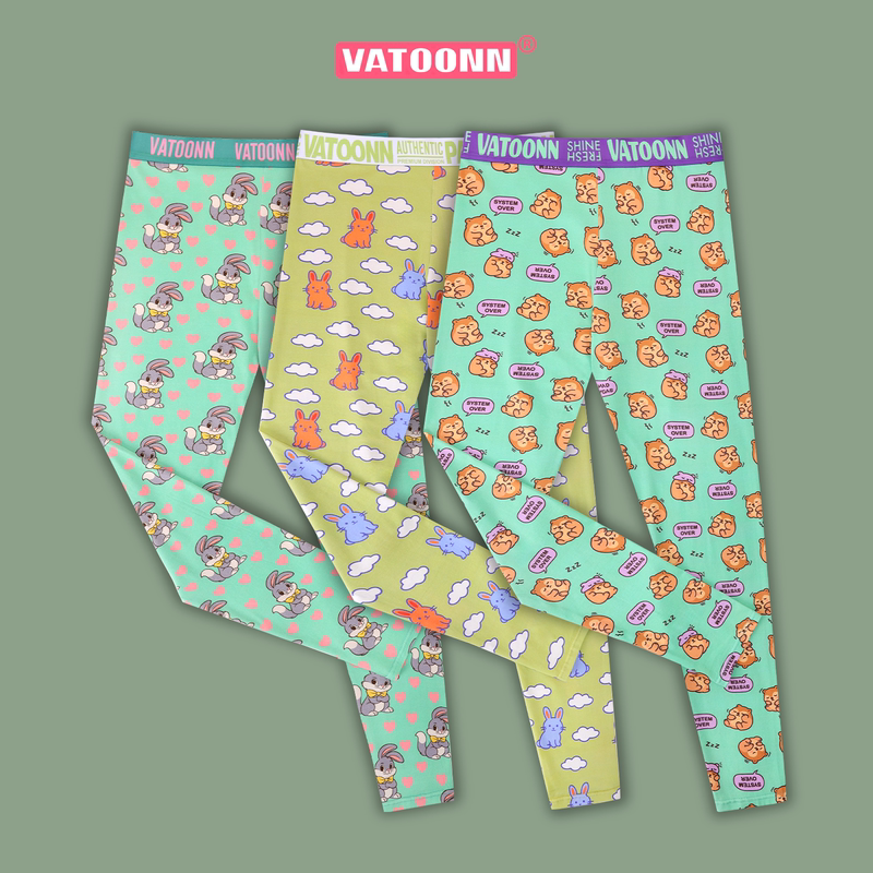 Animal Print Plus-Size Cotton Skin-Friendly Women's Thermal Pants with Cartoon Print, Mid-Waist, Tummy Control, Slim Fit, Home Pants