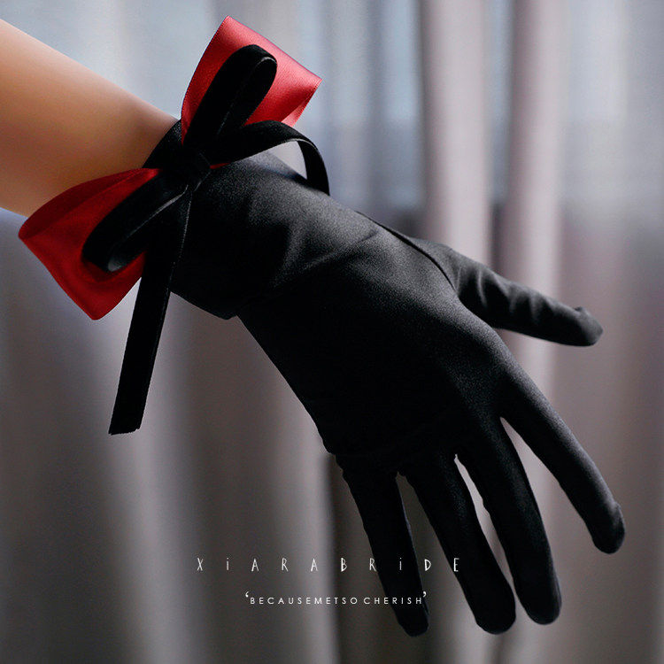 Original show and ancient loaded satin butterfly knots gloves black gown accessories Dinner will be sent to the photographic personality ornament