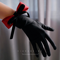 Original show and ancient loaded satin butterfly knots gloves black gown accessories Dinner will be sent to the photographic personality ornament