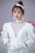 Korean Bridal Ornaments Suit Handmade Satin Pearl Hair with neck chain Earrings Wedding Dress Dresses Dinner and Fitting Accessories