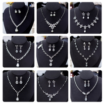 Luxury atmosphere zircon necklace earrings pendant bridal wedding dress accessories super flash clavicle chain evening dress accessories set