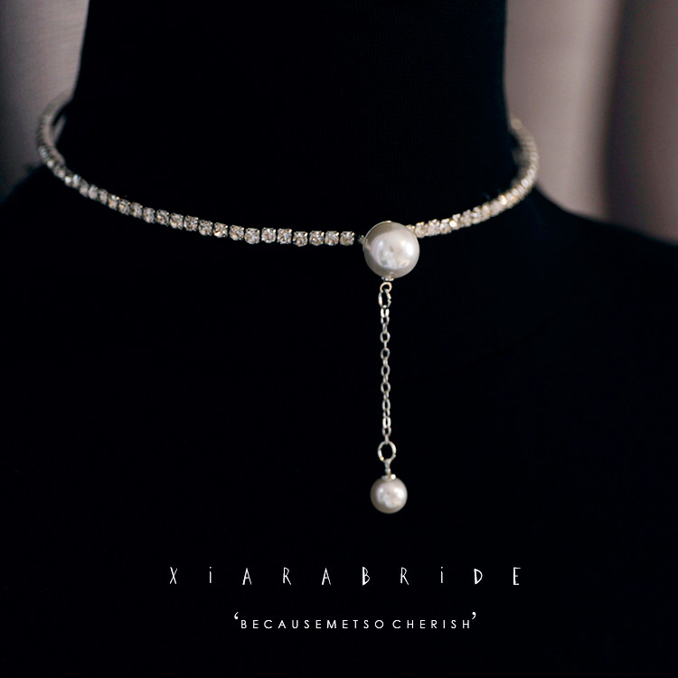 ins shivering small red book the same pearl pendant opening neckline temperament neck with sexy collarbone chain goddess Yuanyuan