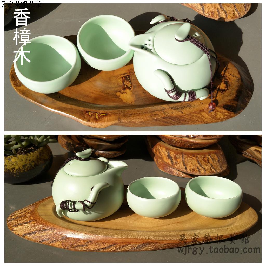 Whole piece of camphor wood solid wood small tray portable mini office home small tea tray one pot two cups special offer - Taobao
