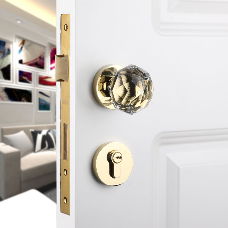 Eberly crystal wood door handle American gold light luxury indoor door lock simple bright silver silent bedroom door lock