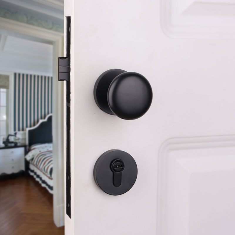American black door lock room Nordic bedroom lock simple makeup room wooden door handle modern silent door lock
