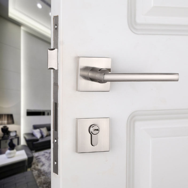 Taiwan Yibaili door lock Indoor bedroom door room Wooden Door Nordic Modern Brief Nickel Wire Drawing Mute Door Lock