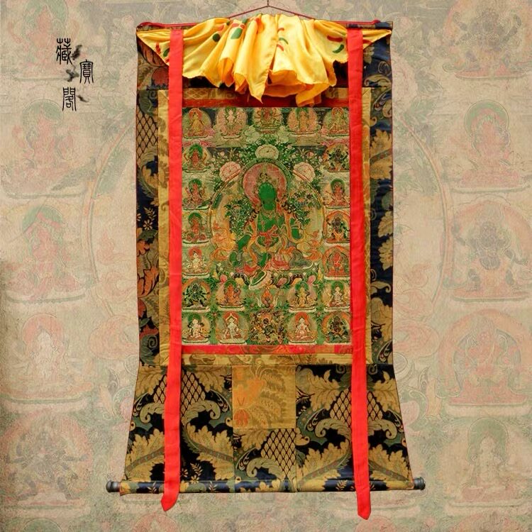 Nepal handmade cotton cloth mineral pigment Buddha statue Tibetan twenty-one green mother thangka hanging painting decorative painting Gold