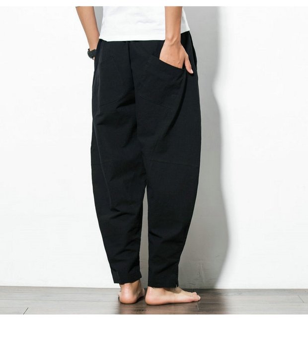 Mùa xuân và mùa hè quần ống rộng hoang dã quần rộng giản dị Trung Quốc quần harem cotton kích thước lớn quần nam đèn lồng quần béo cà rốt quần áo thể thao