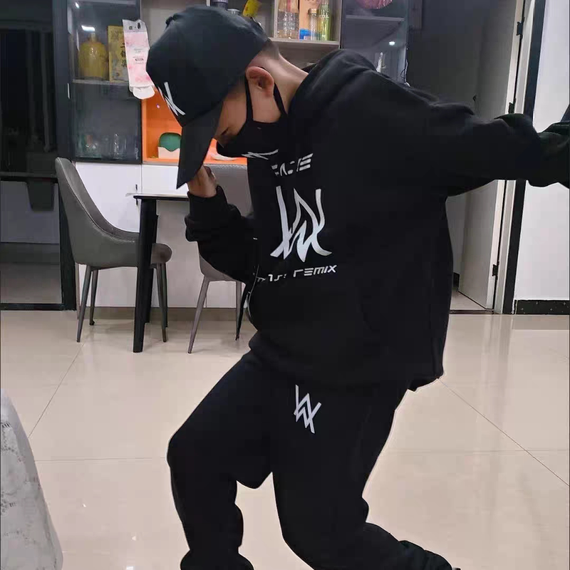 (Free Mask) Dj Jiahao's Same Style Combat Uniform Allen Walker Fleece-Lined Hooded Sweatshirt for Teenagers and Students, Autumn and Winter Clothing