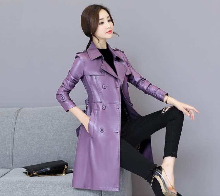 Mùa thu và mùa đông mới Áo da nữ dài Phần phiên bản Hàn Quốc của phụ nữ giảm béo mỏng phù hợp với áo khoác da áo khoác da bò