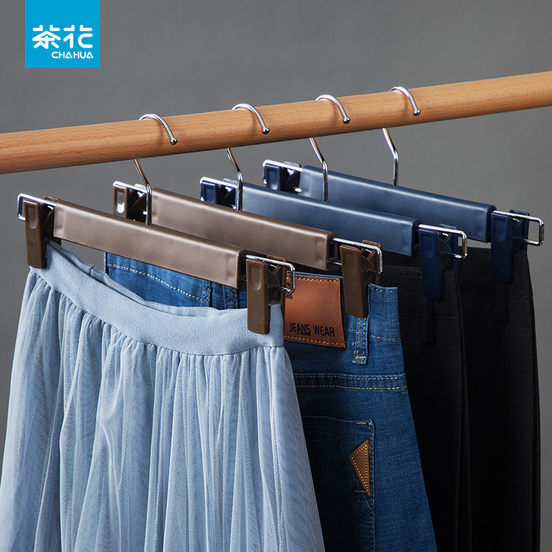 Camellia trousers rack 2 pack telescopic length adjustable trousers hanger plastic stainless steel men's and women's trouser clip