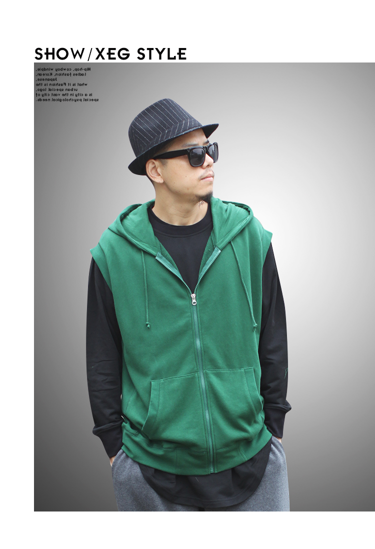 Mùa xuân và mùa thu hip hop áo vest thể thao tăng chất béo vest nam giản dị mũ rộng vành áo len trùm đầu quan ao nam