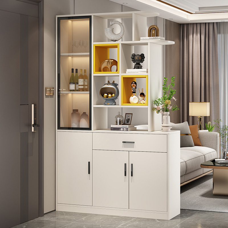 Solid Wood Entryway Cabinet Facing the Front Door, Light Luxury Style, Wall-Mounted Living Room Wine Cabinet, Partition Cabinet, Storage Cabinet, Screen