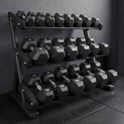 New Hexagonal Rubber-Coated Fixed Dumbbells for Men, Commercial Three-Layer Ten-Piece Dumbbell Rack Set for Personal Training and Strength Fitness