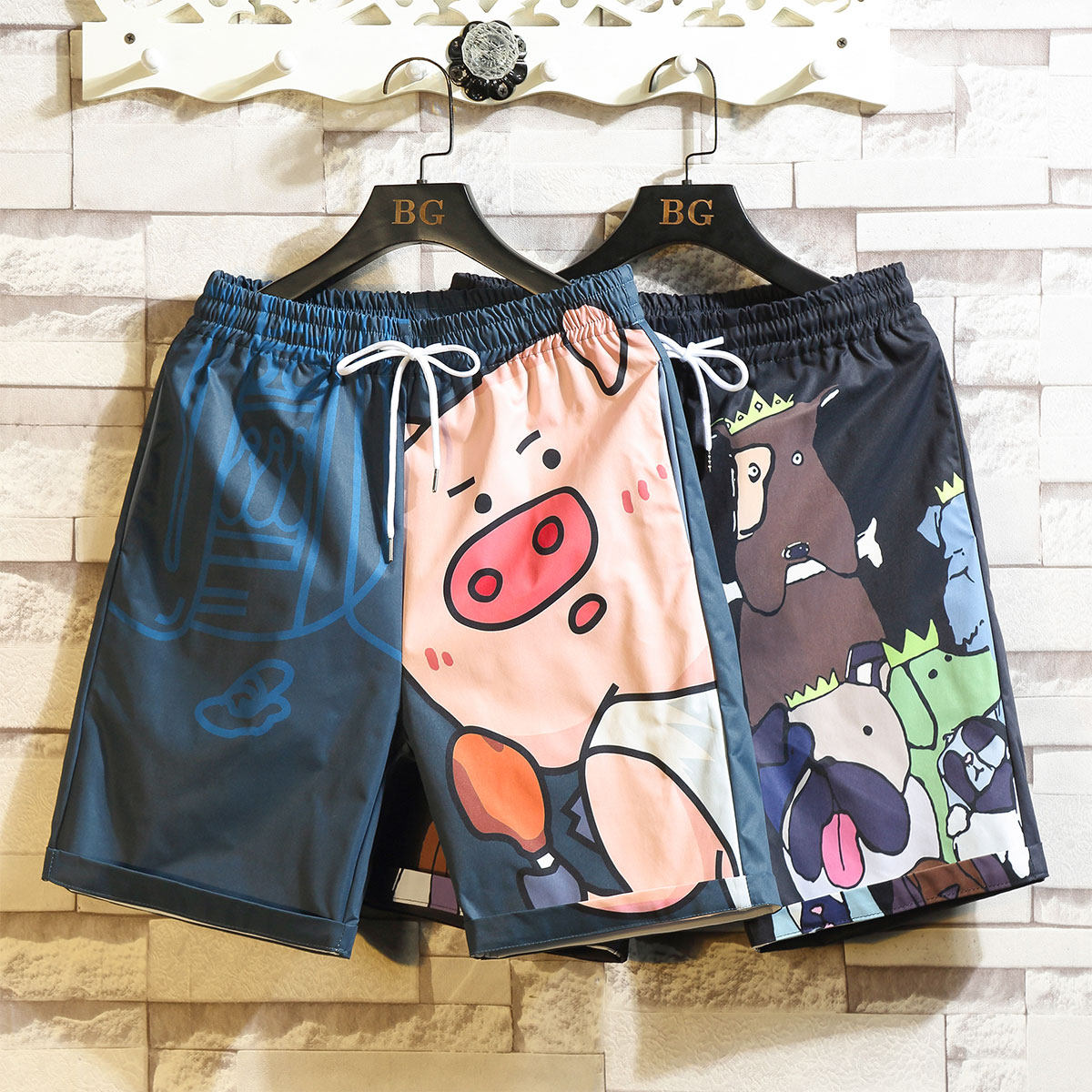 Summer Sleeping Pants Male Ice Silk Slim home 50% Pants Cartoon Loose large size Size Shorts can be worn out for casual beach pants